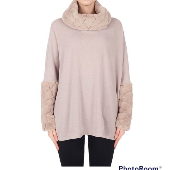 Joseph Ribkoff Women’s Cowl Neck Furry Neck and Cuffs Tunic - Picture 1 of 8